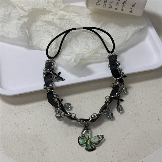 Butterfly Faux Leather Chain Crystal Thigh