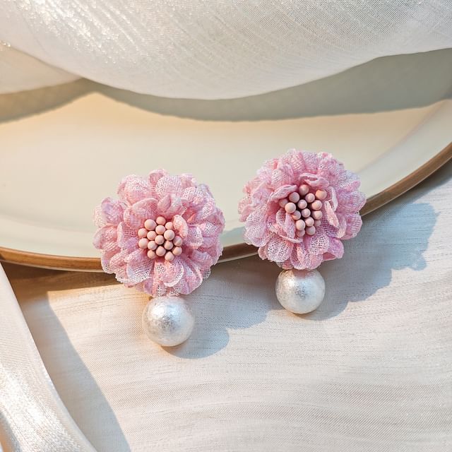 Elegant Flower Pearl Drop Earrings