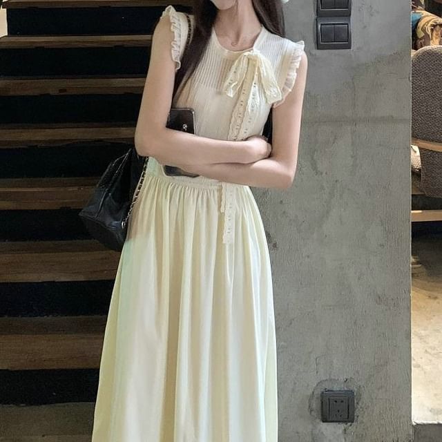 Crewneck Dress Plain Sleeveless A-Line Midi