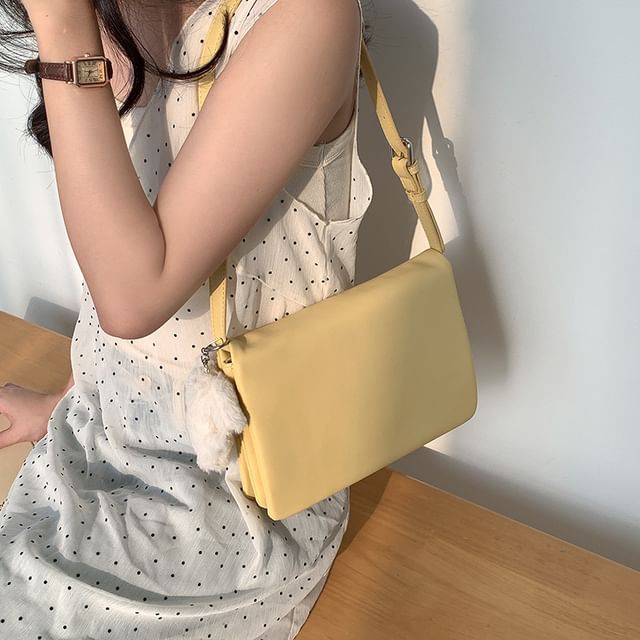 Leather Faux Plain Shoulder Flap Bag