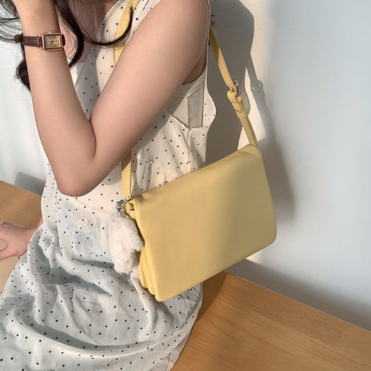 Leather Faux Plain Shoulder Flap Bag