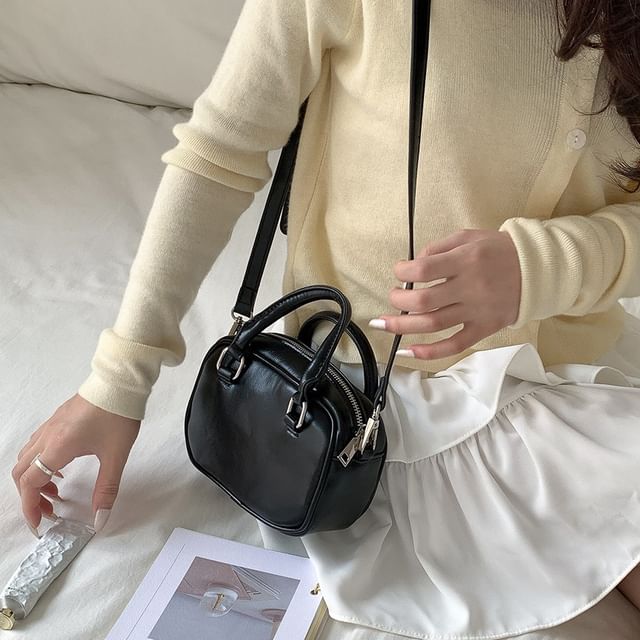 Plain Crossbody Handle Bag Faux Leather Top