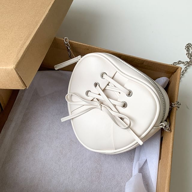 Leather Lace-Up Faux Crossbody Strap Bag Shaped Heart Chain