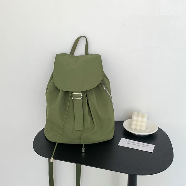 Backpack Plain Drawstring Nylon Flap