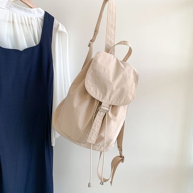 Backpack Plain Drawstring Nylon Flap
