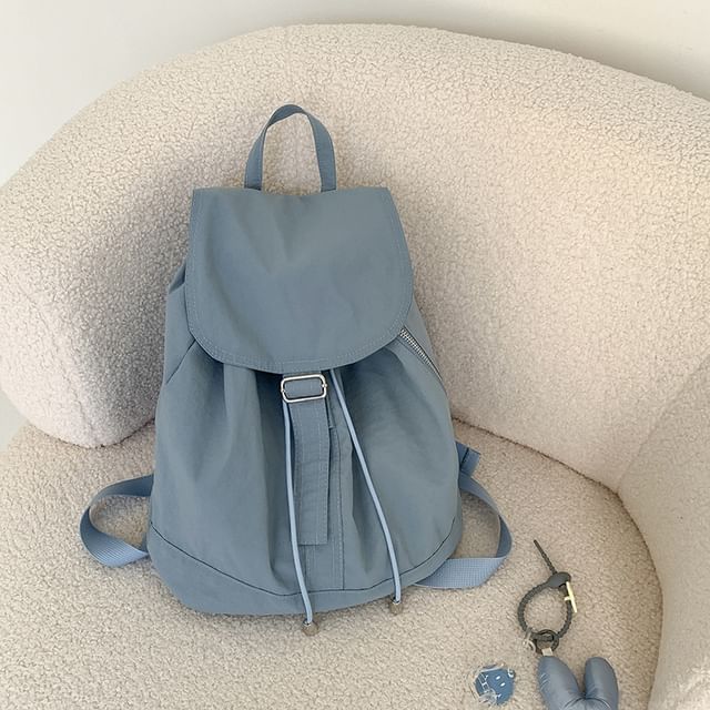 Backpack Plain Drawstring Nylon Flap