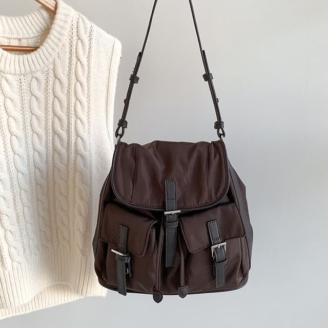 Flap Bag Plain Nylon Tote Buckled