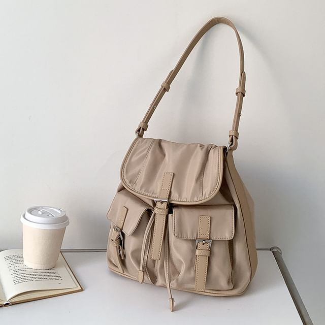 Flap Bag Plain Nylon Tote Buckled
