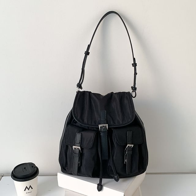 Flap Bag Plain Nylon Tote Buckled