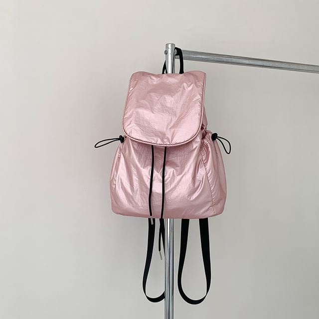 Plain Backpack Flap Drawstring