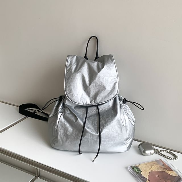 Plain Backpack Flap Drawstring