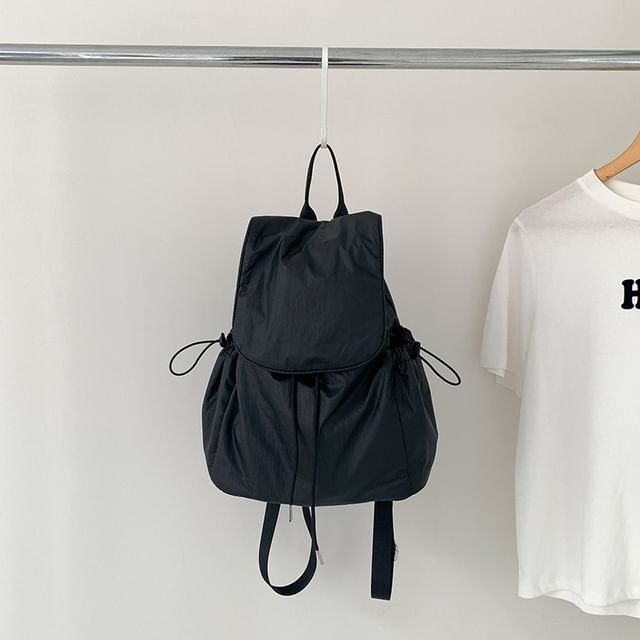 Plain Backpack Flap Drawstring