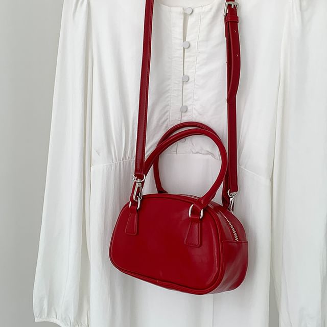 Faux Bowler Bag Plain Leather