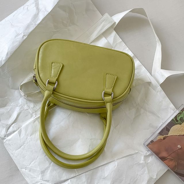 Faux Bowler Bag Plain Leather