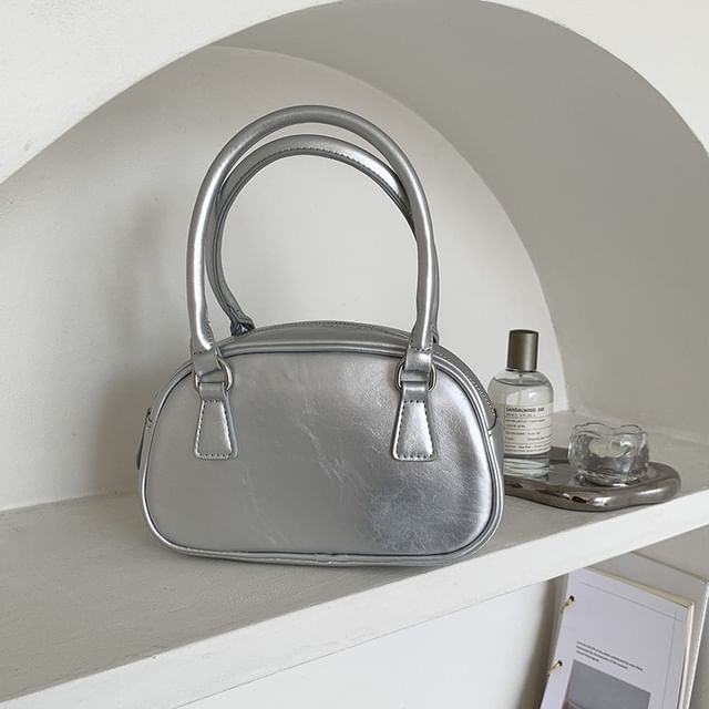 Faux Bowler Bag Plain Leather