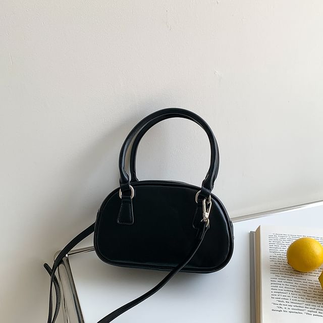 Faux Bowler Bag Plain Leather