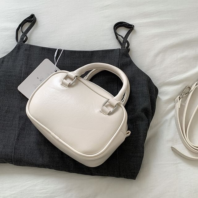 Plain Crossbody Handle Bag Faux Leather Top
