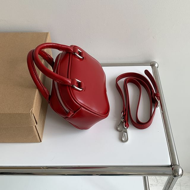 Plain Crossbody Handle Bag Faux Leather Top