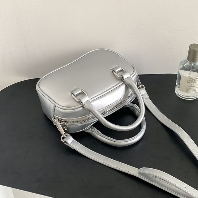 Plain Crossbody Handle Bag Faux Leather Top