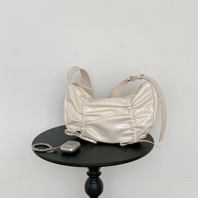 Shoulder Faux Bag Drawstring Plain Leather