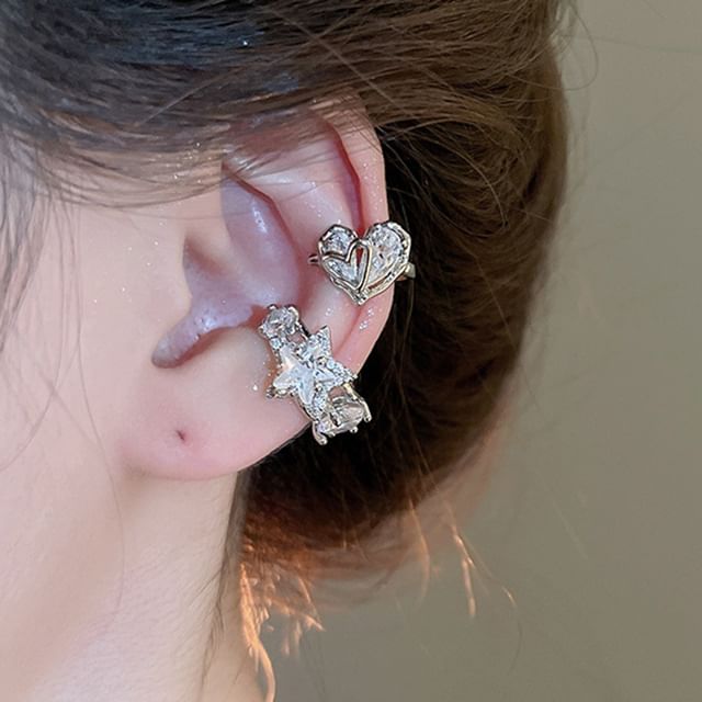 / Rhinestone Ear Star Cuff Heart