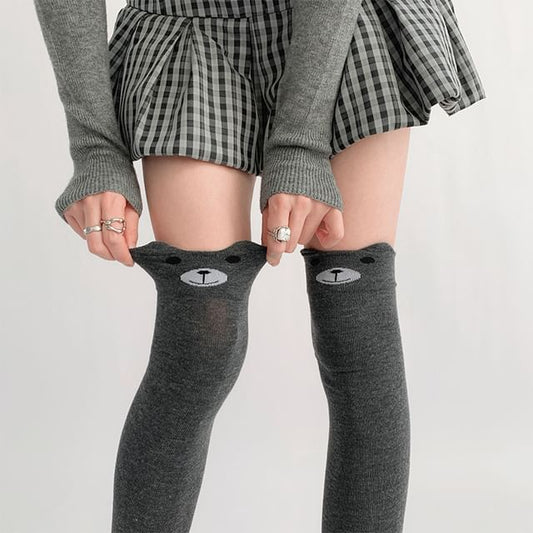 Bear Pattern Over The Knee Socks