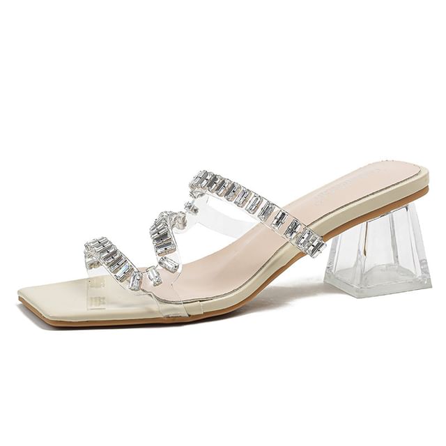 Rhinestone Chunky Heel Slide Sandals Egirldoll