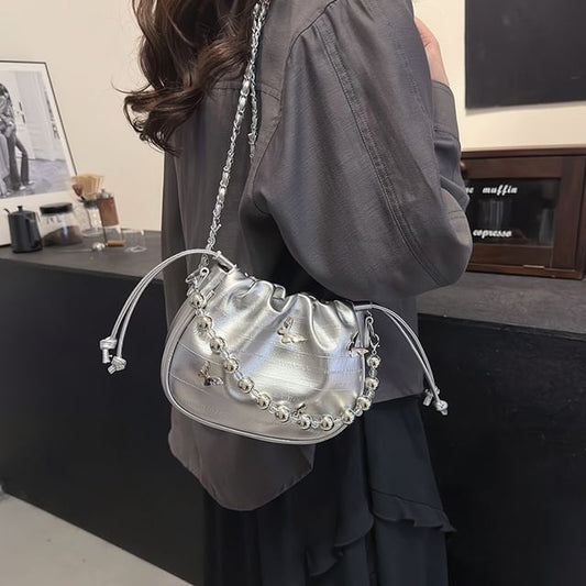 Butterfly Drawstring Chain Crossbody Bag