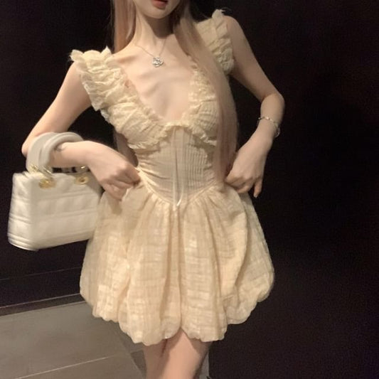 Mini A-Line Dress Plain Ruffle Sleeveless