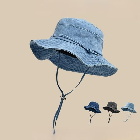 Denim Bucket Hat With Adjustable Chin Strap