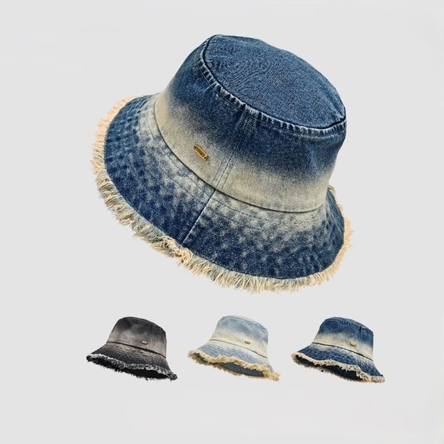 Hat With Bucket Edge Denim Frayed