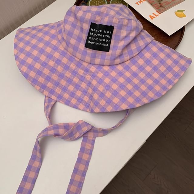 With Checkered Cotton Hat Chin Strap Bucket