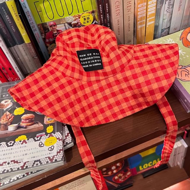 With Checkered Cotton Hat Chin Strap Bucket