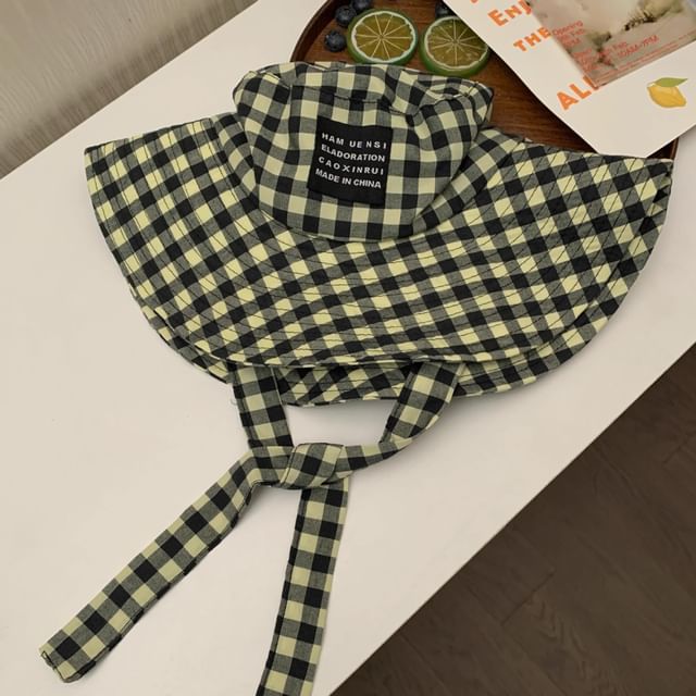 With Checkered Cotton Hat Chin Strap Bucket