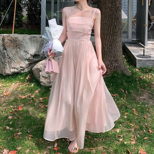 A-Line Dress Plain Spaghetti Maxi Neck Square Strap