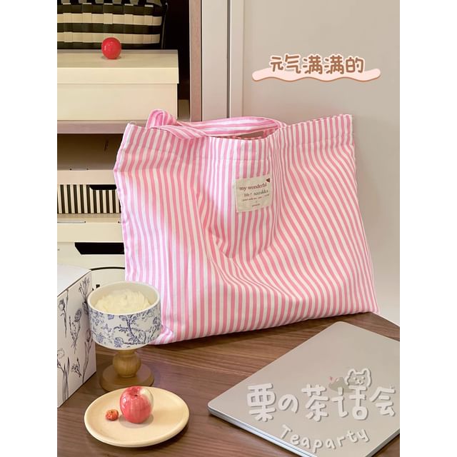 Striped Applique Tote Bag / Bag Charm / Set