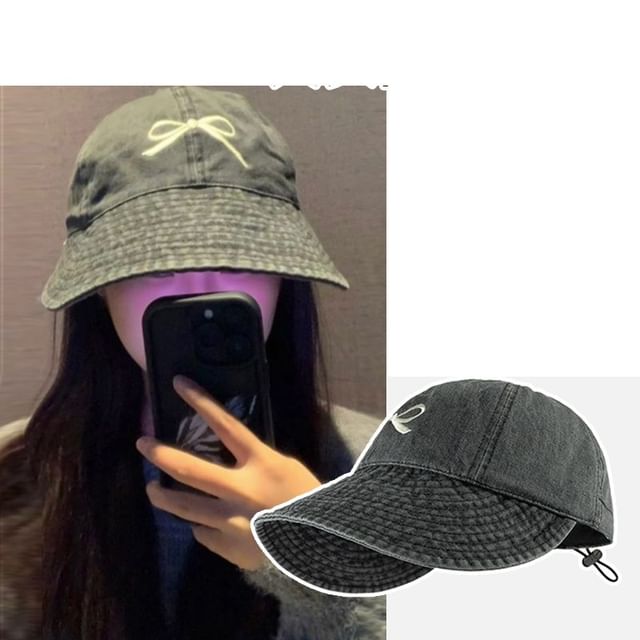 Baseball Embroidered Denim Cap Bow