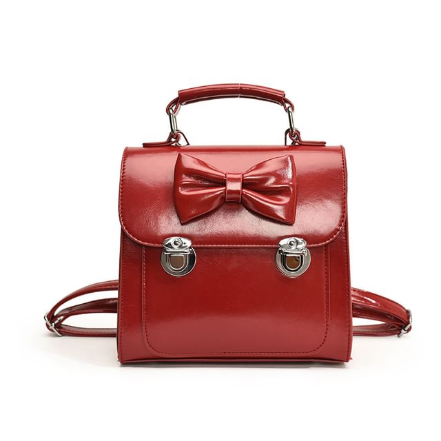 Faux Backpack Flap Leather Bow