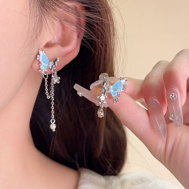 Dangle / Butterfly Earring Rhinestone Clip-On