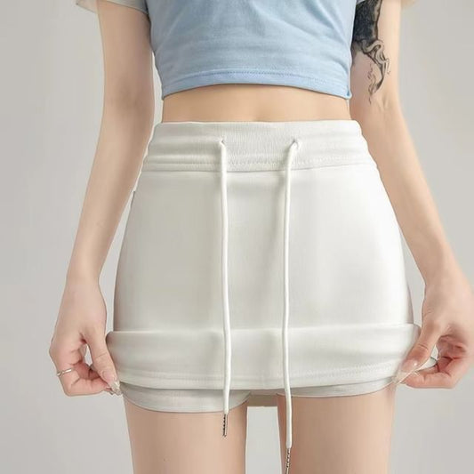Pencil Drawstring Mini Waist Plain Skirt