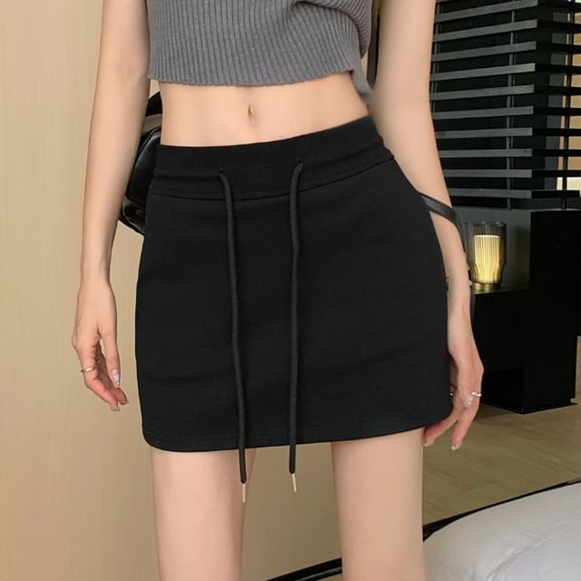 Pencil Drawstring Mini Waist Plain Skirt