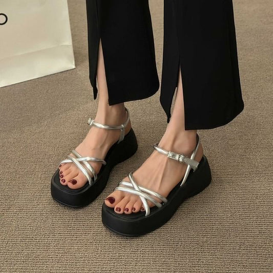Leather Faux Platform Sandals