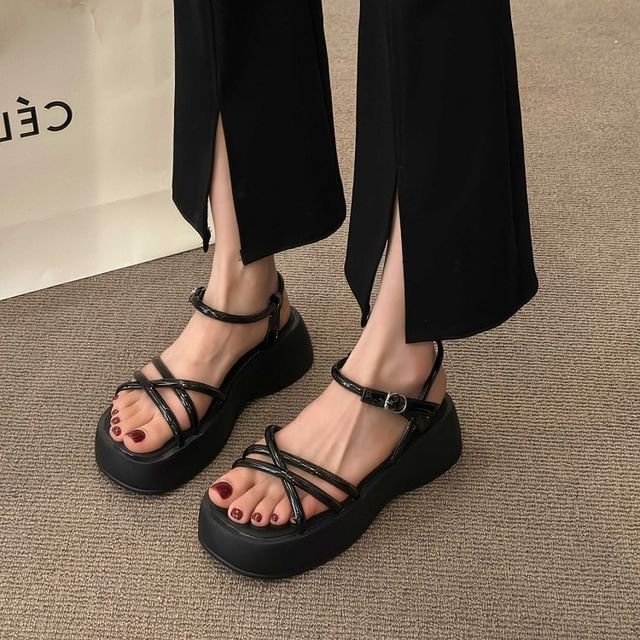 Leather Faux Platform Sandals