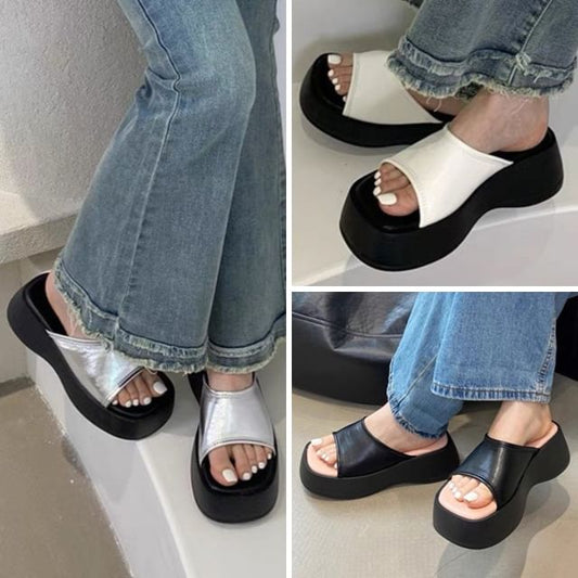 Two Tone Platform Slide Sandals