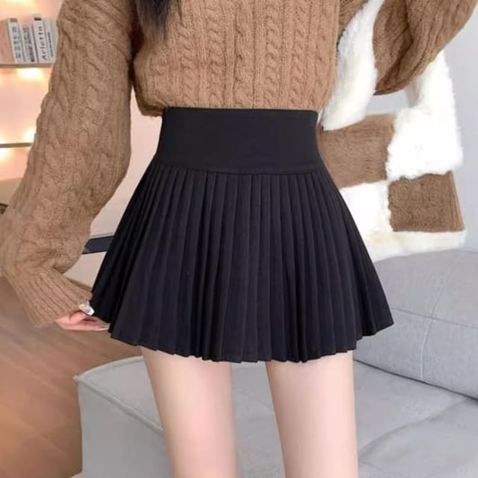 Accordion Waist Mini Pleated High Skirt Plain A-Line