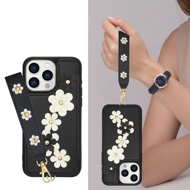 Leather Case Phone Faux Floral