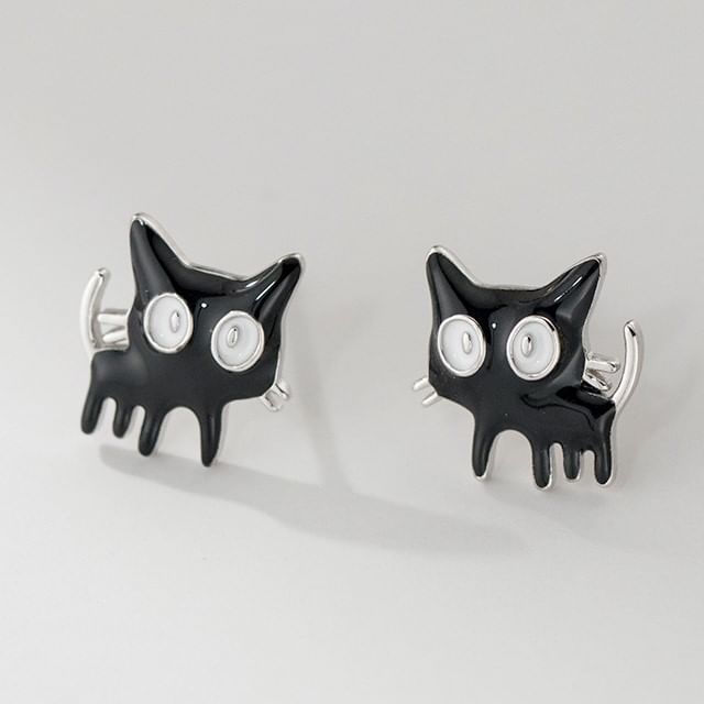 925 Sterling Silver Enamel Cat Stud Earring