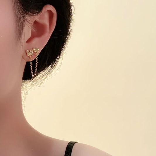 Chain Butterfly Earrings Gold