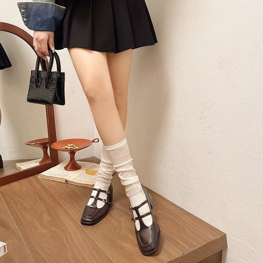 Double-Strap Square Jane Pumps Toe Chunky Heel Mary