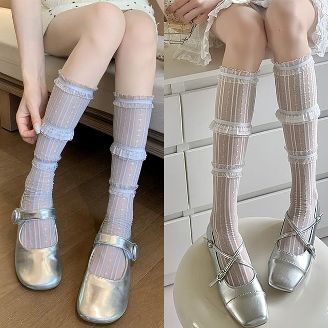 Ruffle Trim Mesh Socks / Set